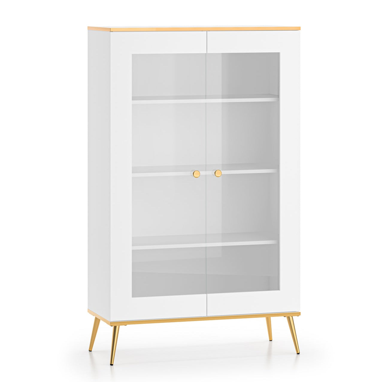 Vitrine en bois blanc laqué mat avec structure dorée et vitres - Decora Home