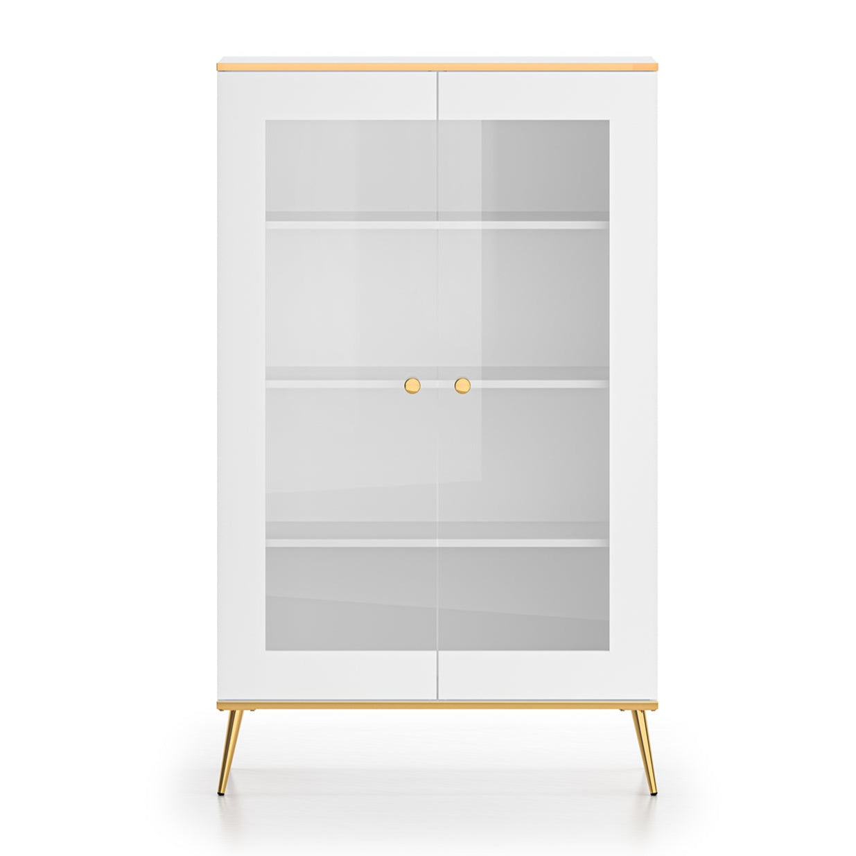 Vitrine en bois blanc laqué mat avec structure dorée et vitres|Destockage|Decora Home