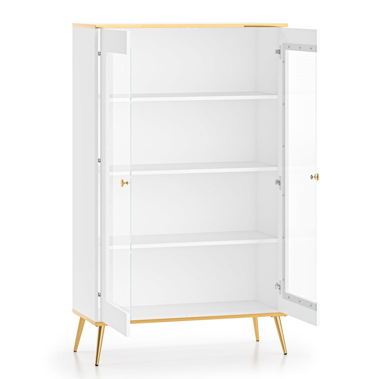Vitrine en bois blanc laqué mat avec structure dorée et vitres - Decora Home