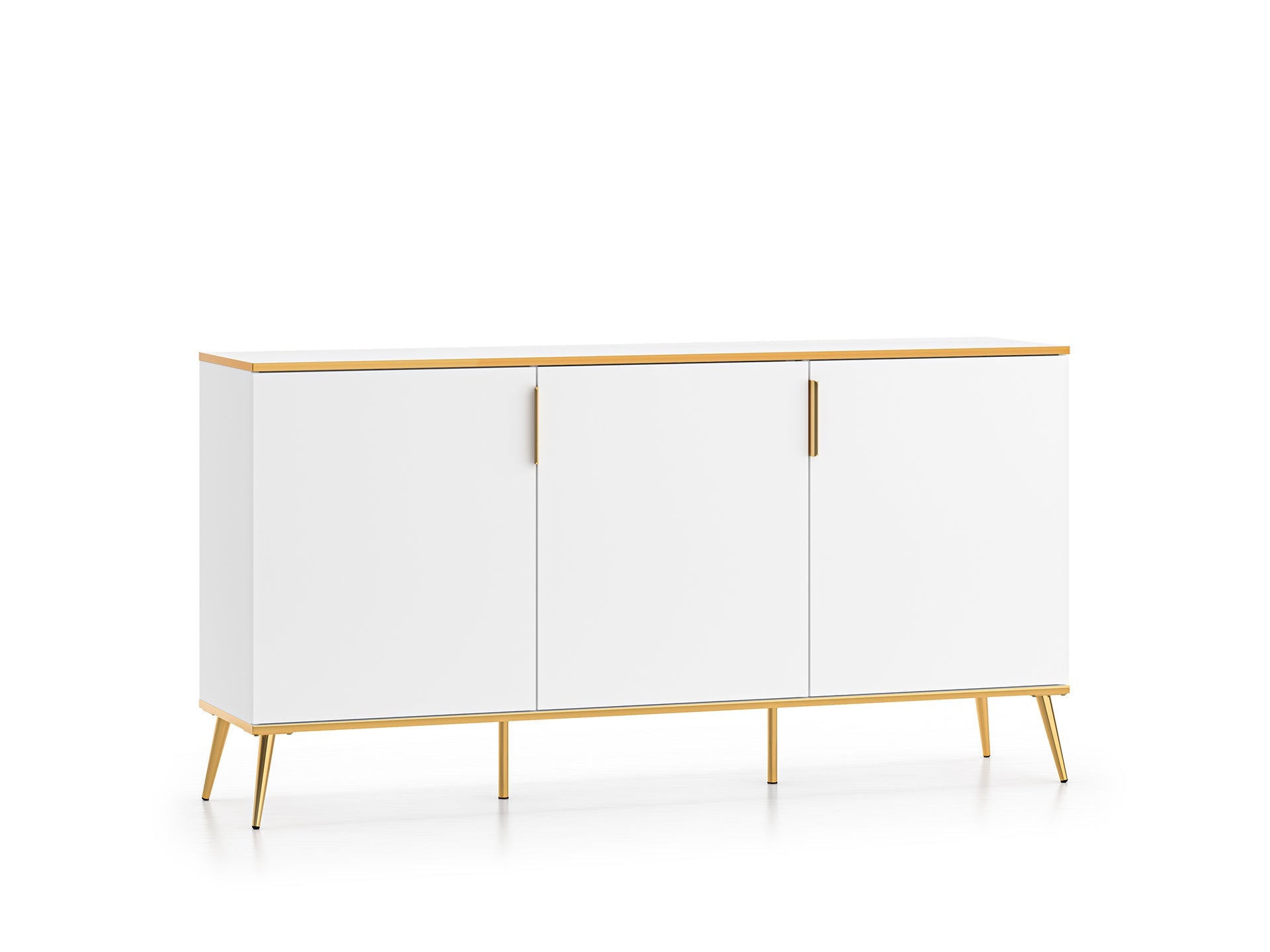 Commode, Buffet, Buffet en bois blanc brillant avec structure dorée – Fermeture silencieuse - Decora Home