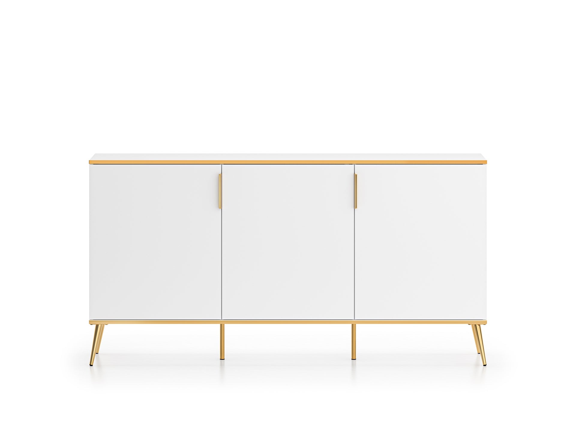 Commode, Buffet, Buffet en bois blanc brillant avec structure dorée – Fermeture silencieuse - Decora Home