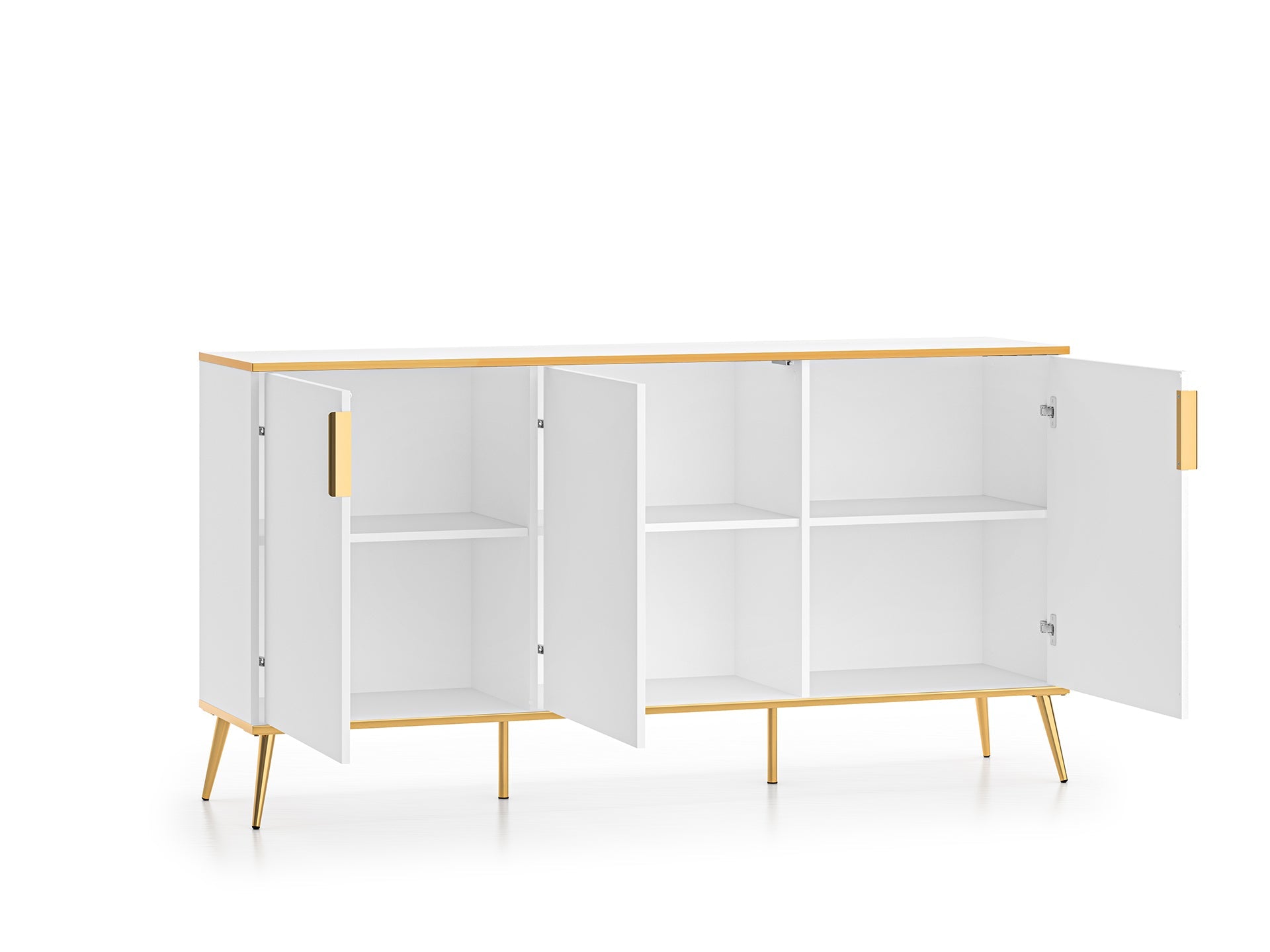 Commode, Buffet, Buffet en bois blanc brillant avec structure dorée – Fermeture silencieuse - Decora Home