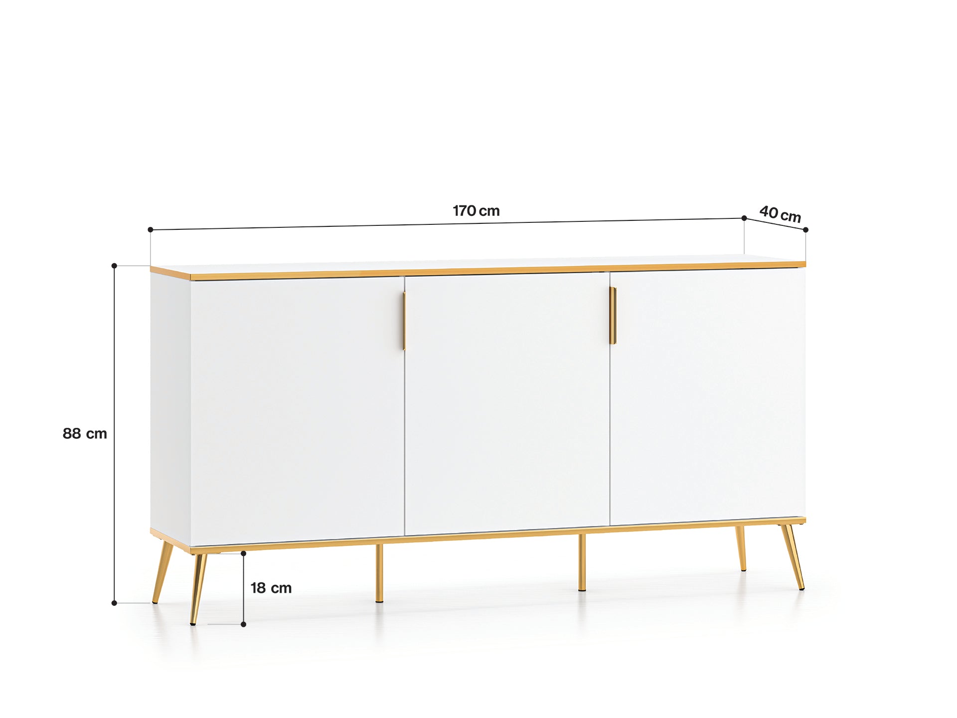 Commode, Buffet, Buffet en bois blanc brillant avec structure dorée – Fermeture silencieuse - Decora Home