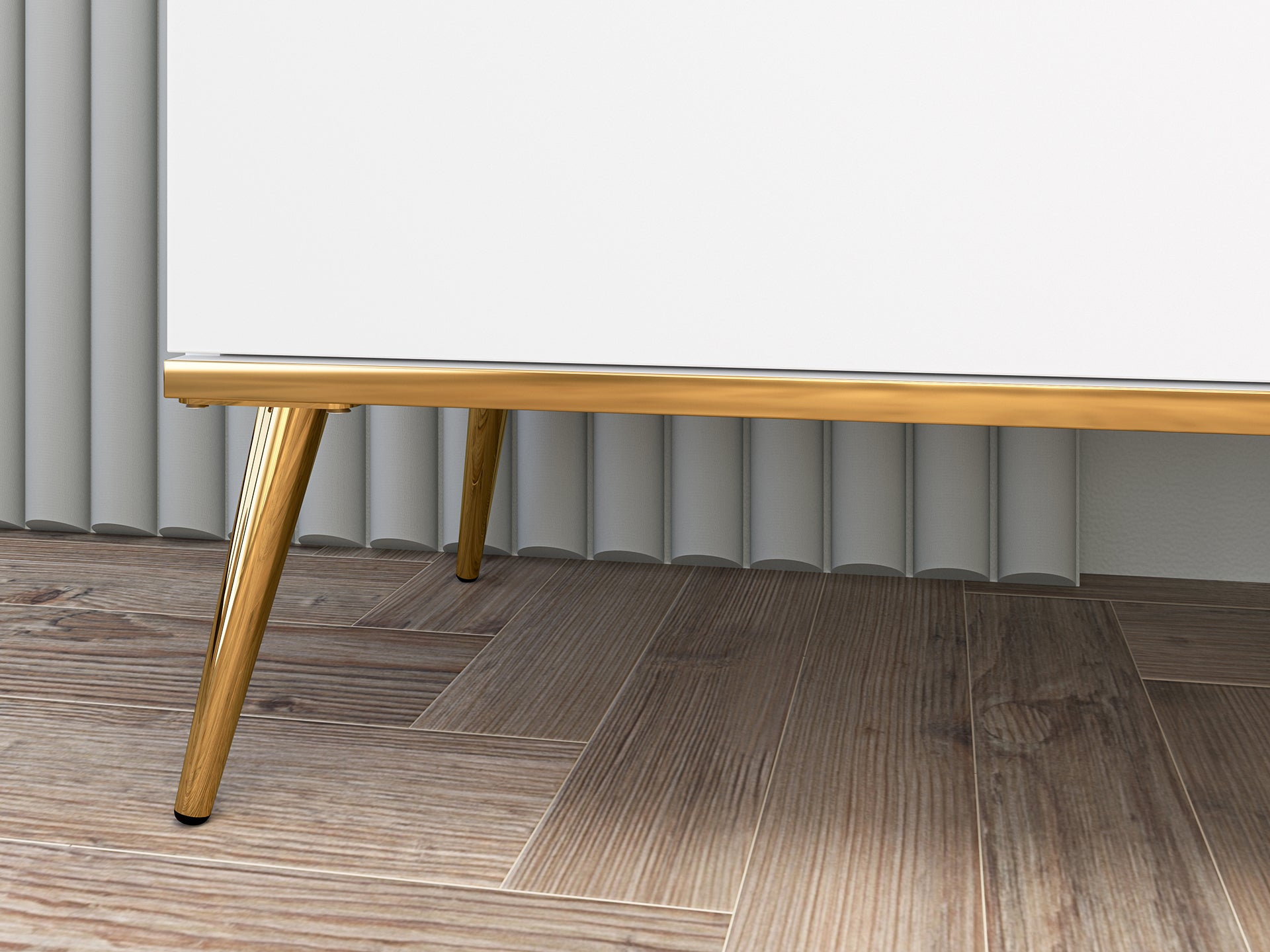 Commode, Buffet, Buffet en bois blanc brillant avec structure dorée – Fermeture silencieuse - Decora Home