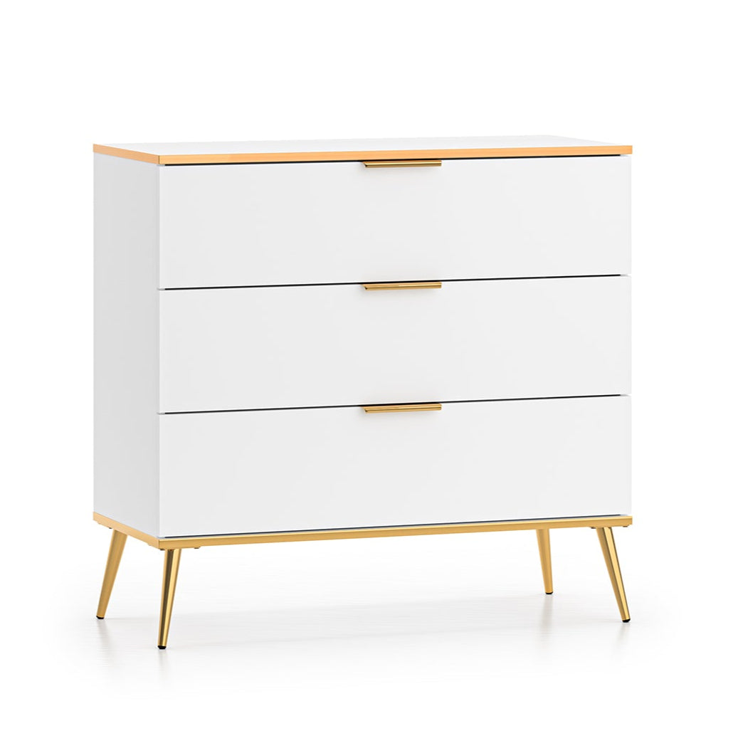 Buffet en bois blanc laqué mat avec structure dorée avec tiroirs spacieux et fermeture silencieuse|Destockage|Decora Home
