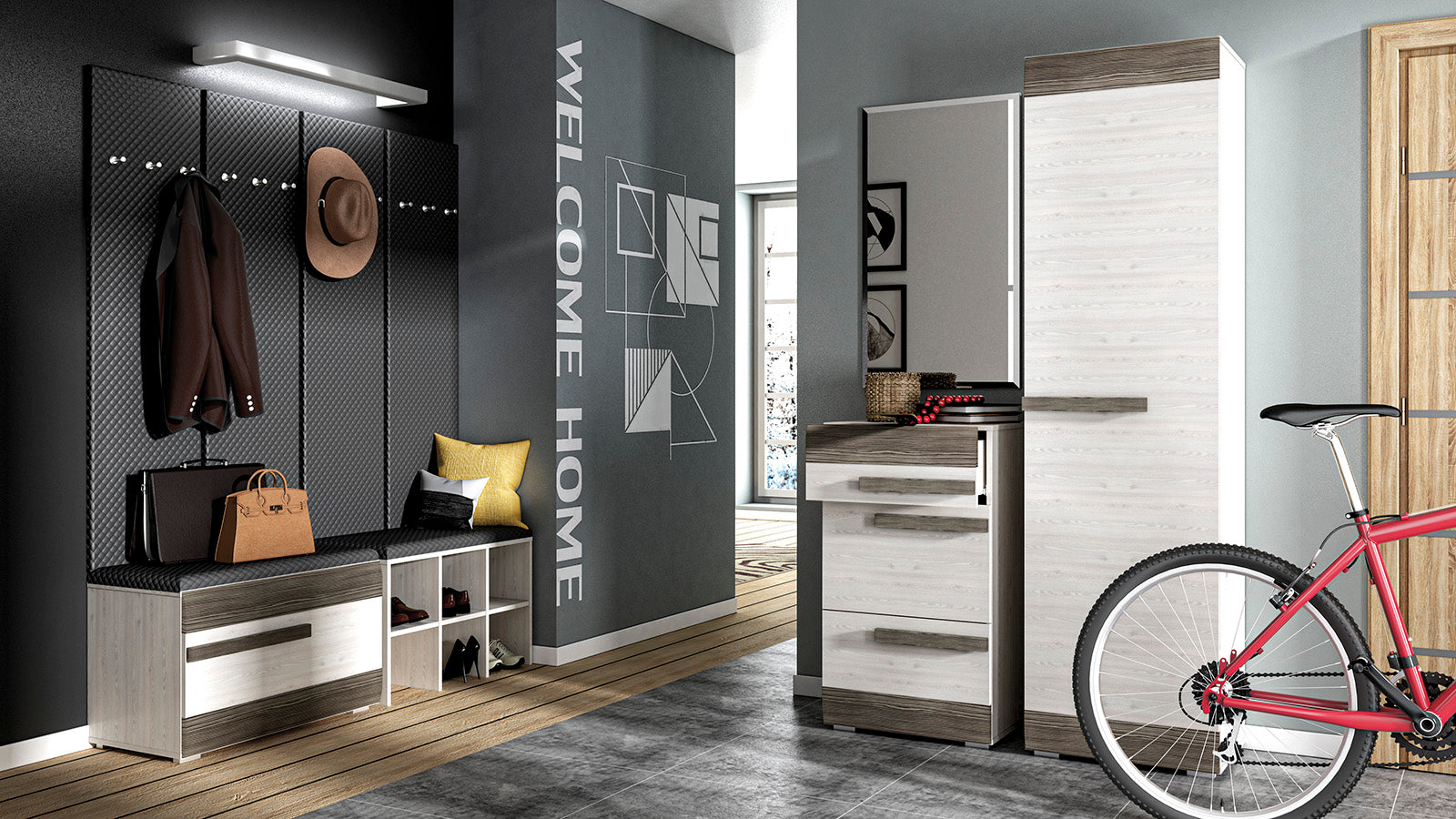 Meuble à Chaussures en Pin des Neiges et MDF Gris Neuf avec Bordure ABS - Decora Home