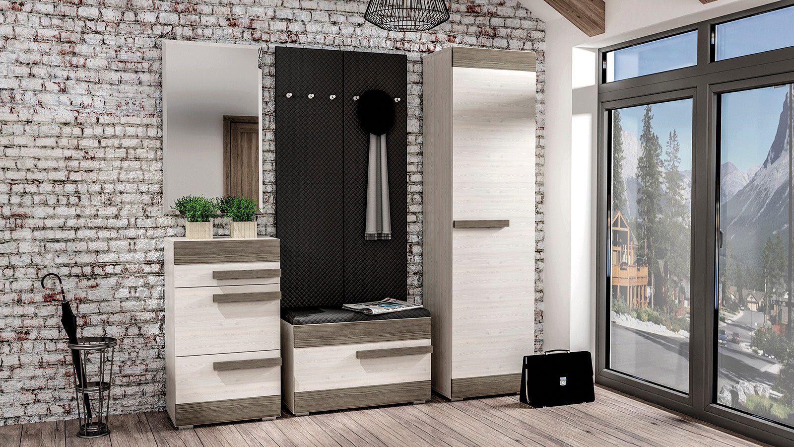 Meuble à Chaussures en Pin des Neiges et MDF Gris Neuf avec Bordure ABS - Decora Home