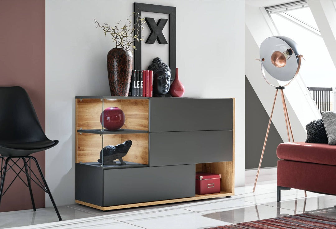 Commode SILK 120 cm – Anthracite et Chêne Wotan