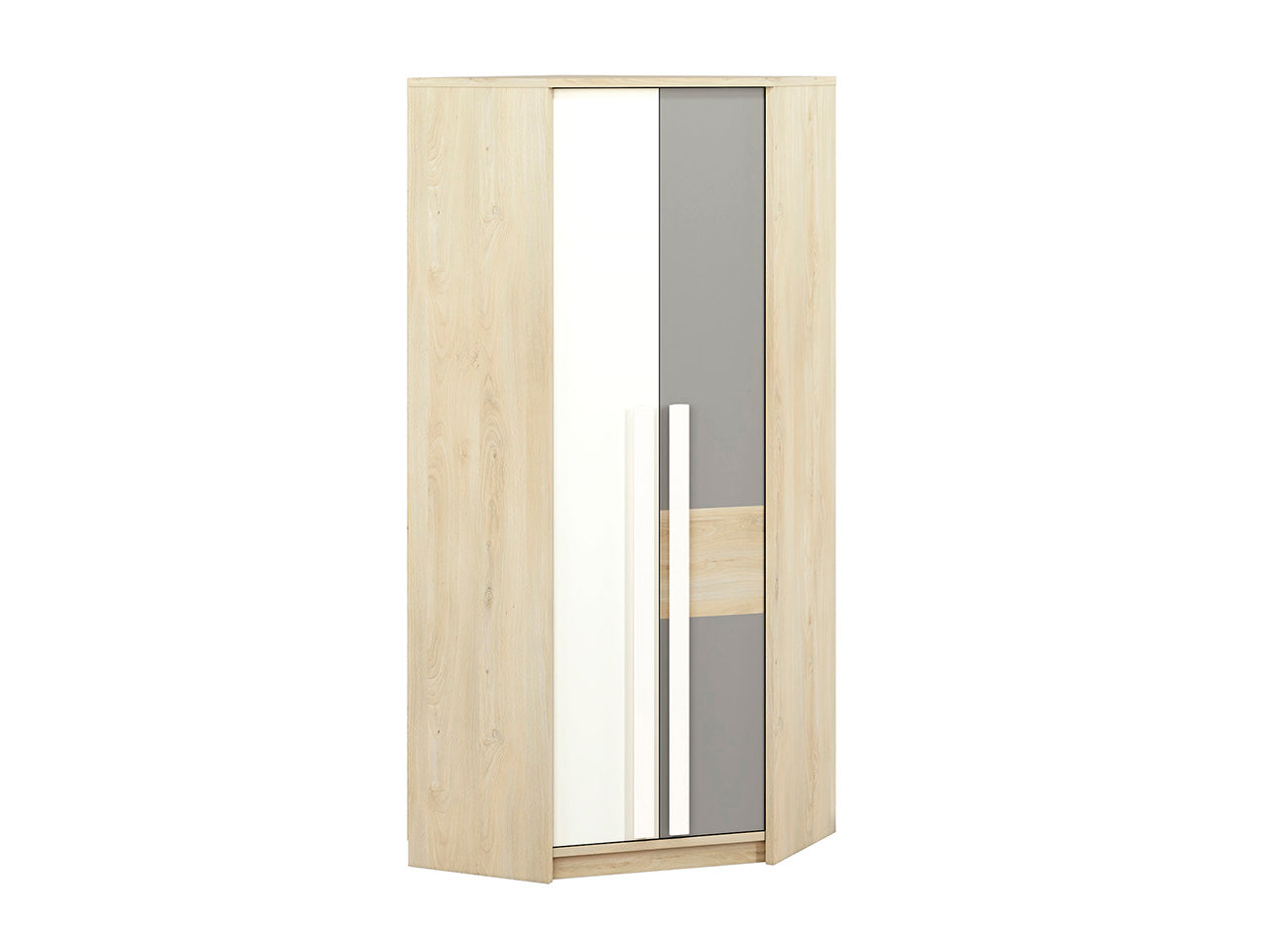 Armoire d’Angle Moderne en Hêtre Fjord et Blanc – Rangement Gain de Place avec Finition Résistante|Offre Spéciale|Decora Home