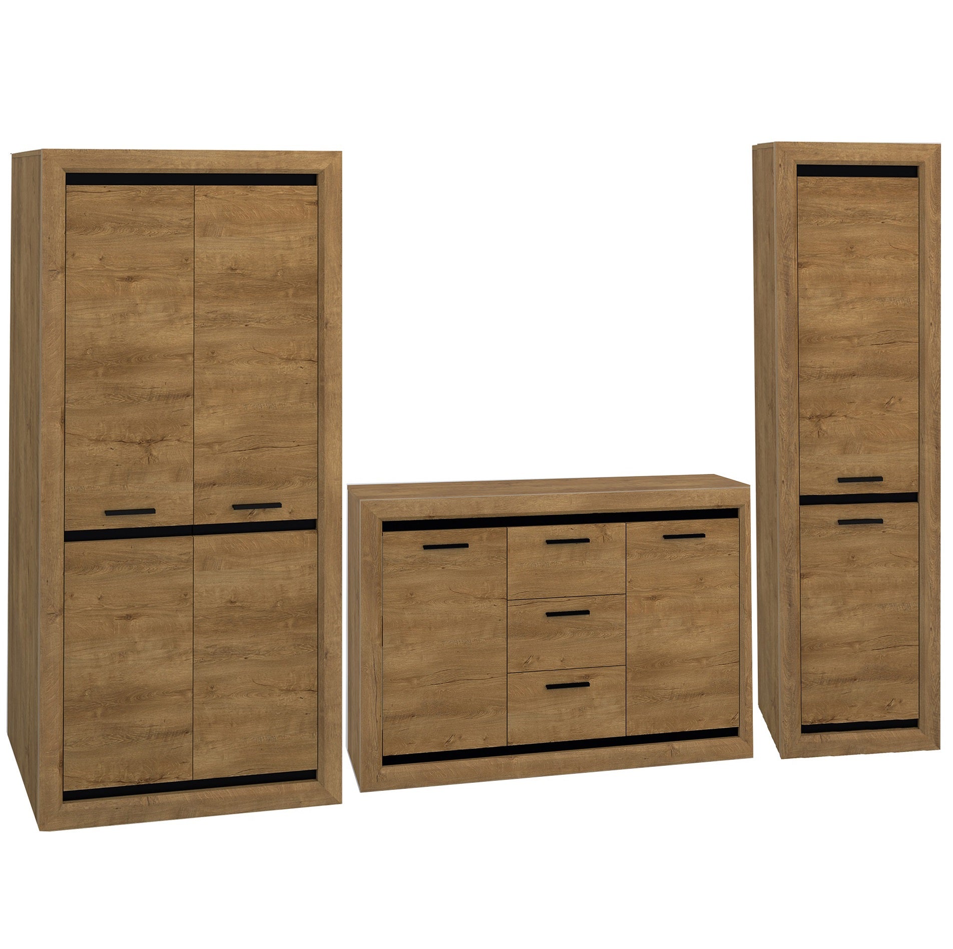 Commode, Buffet, Buffet Chêne de Lefkas & Noir – 2 Tailles au Choix – Style Industriel avec Tiroirs à Extension Complète - Decora Home