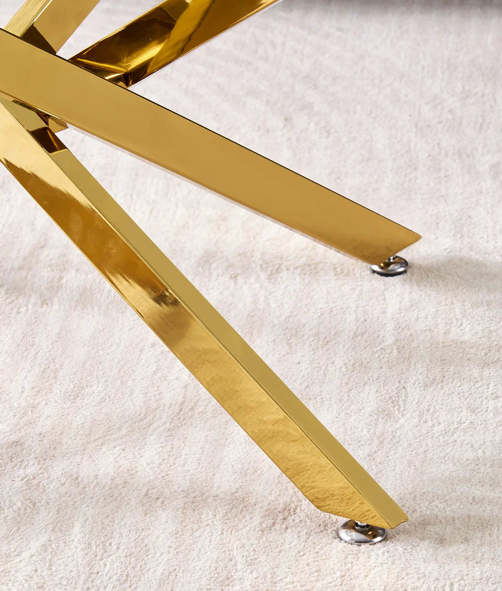 table basse ronde en verre avec structure doree