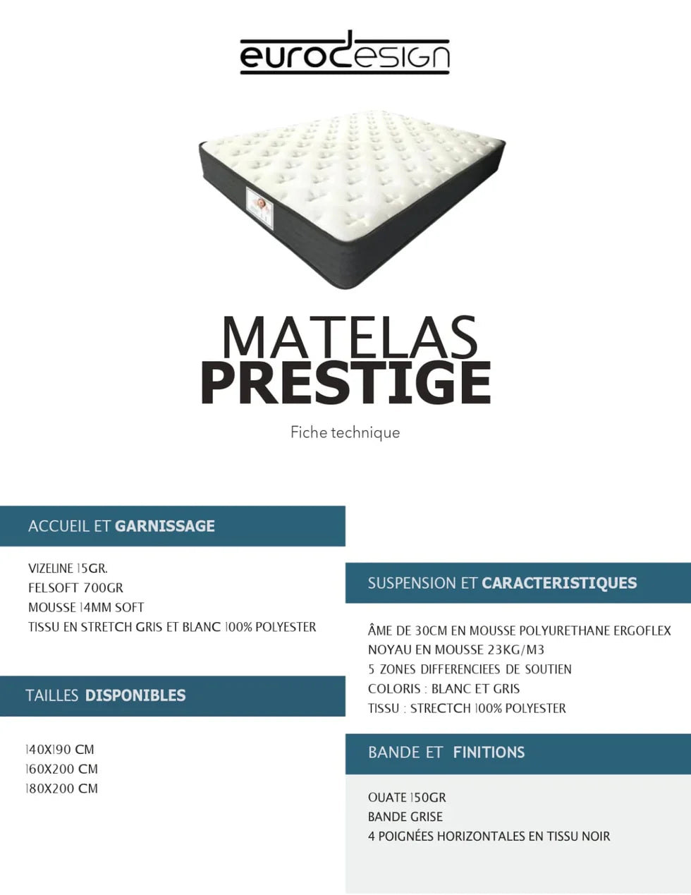 Matelas  – Confort Luxueux, Mousse Haute Densité, Épaisseur 30 cm - Decora Home