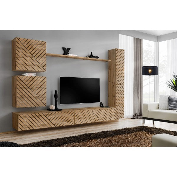 SWITCH VIII hanging wall unit, chêne Wotan, slatted fronts