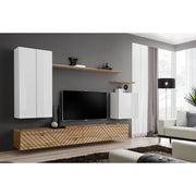 SWITCH II hanging wall unit, blanc brillant with chêne Wotan, slatted fronts
