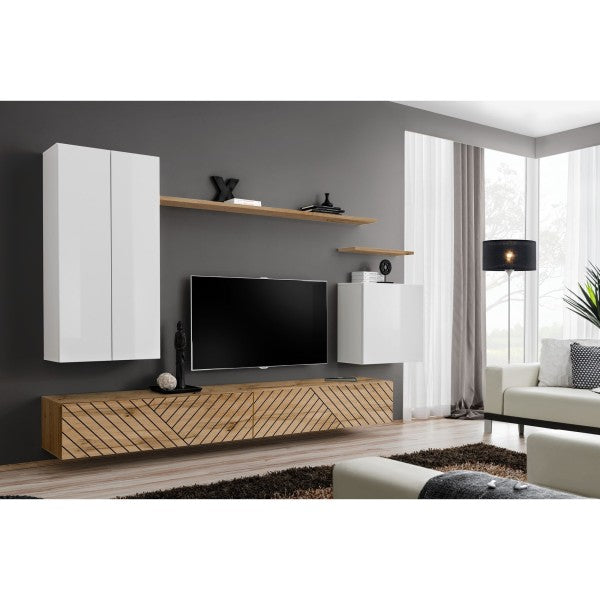 SWITCH II hanging wall unit, blanc brillant with chêne Wotan, slatted fronts