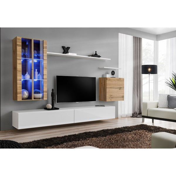 SWITCH XII hanging wall unit, chêne Wotan with blanc brillant — vue 2
