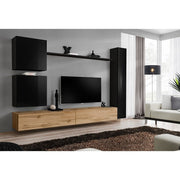 SWITCH VIII hanging wall unit, noir brillant with chêne Wotan