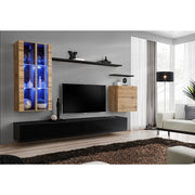 Composition TV SWITCH XII 330cm avec Noir Brillant - Chêne Wotan — vue 2