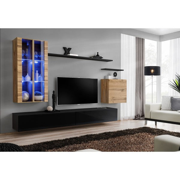 SWITCH XII hanging wall unit, chêne Wotan with noir brillant — vue 2