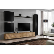 SWITCH VIII hanging wall unit, noir brillant with chêne Wotan, slatted fronts