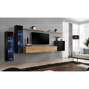 Composition TV SWITCH XI 330cm avec Chêne Wotan - Noir Brillant — vue 2