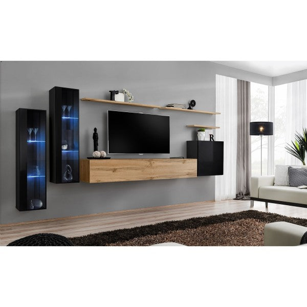 SWITCH XI hanging wall unit, noir brillant with chêne Wotan — vue 2