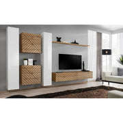 SWITCH VI hanging wall unit, blanc brillant with chêne Wotan, slatted fronts