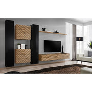 SWITCH VI hanging wall unit, noir brillant with chêne Wotan, slatted fronts