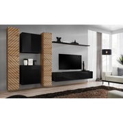 SWITCH VI hanging wall unit, chêne Wotan with noir brillant, slatted fronts