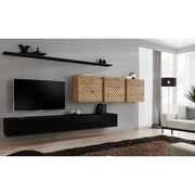 SWITCH VII hanging wall unit, noir brillant with chêne Wotan, slatted fronts