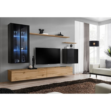 SWITCH XII hanging wall unit, noir brillant with chêne Wotan — vue 2
