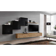 SWITCH X hanging wall unit, noir brillant with chêne Wotan, slatted fronts — vue 2