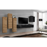 SWITCH III hanging wall unit, chêne Wotan with noir brillant, slatted fronts