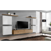 SWITCH IV hanging wall unit, blanc brillant with chêne Wotan, slatted fronts