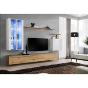 Composition TV SWITCH XII 330cm avec Chêne Wotan - Blanc Brillant — vue 2