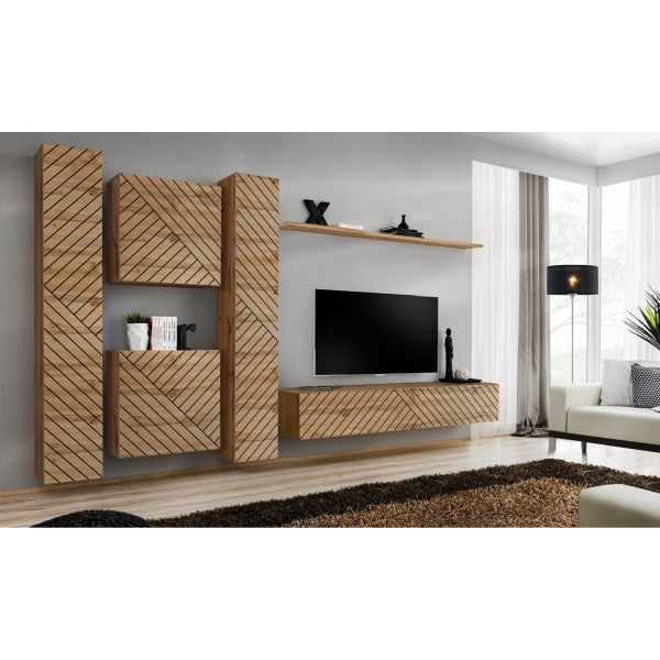 SWITCH VI hanging wall unit, chêne Wotan, slatted fronts