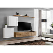 SWITCH V hanging wall unit, blanc brillant with chêne Wotan, slatted fronts