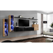 Composition TV SWITCH XI 330cm avec Noir Brillant - Chêne Wotan — vue 2
