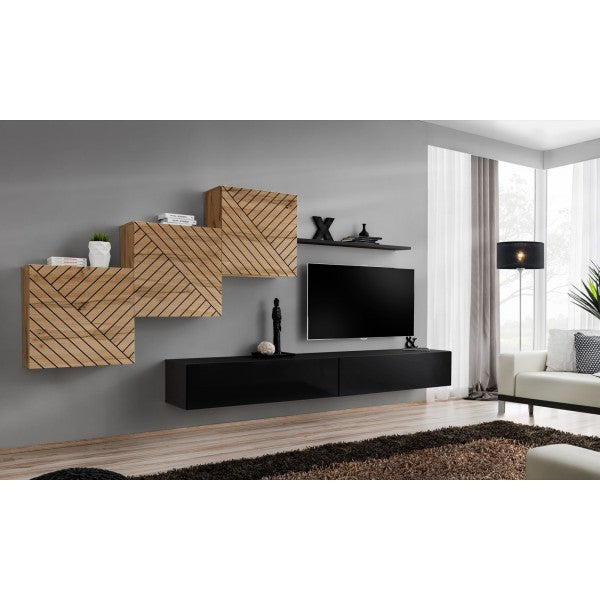 SWITCH X hanging wall unit, chêne Wotan with noir brillant, slatted fronts — vue 2