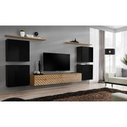 SWITCH IV hanging wall unit, noir brillant with chêne Wotan, slatted fronts