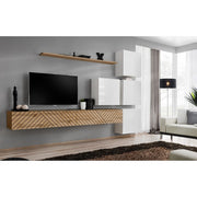 SWITCH IX hanging wall unit, chêne Wotan with blanc brillant, slatted fronts — vue 2
