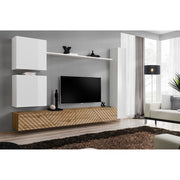 SWITCH VIII hanging wall unit, blanc brillant with chêne Wotan, slatted fronts