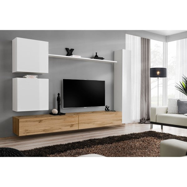 SWITCH VIII hanging wall unit, blanc brillant with chêne Wotan