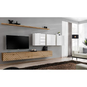 SWITCH VII hanging wall unit, chêne Wotan with blanc brillant, slatted fronts