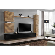 SWITCH VIII hanging wall unit, chêne Wotan with noir brillant, slatted fronts