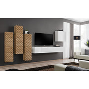 SWITCH III hanging wall unit, chêne Wotan with blanc brillant, slatted fronts