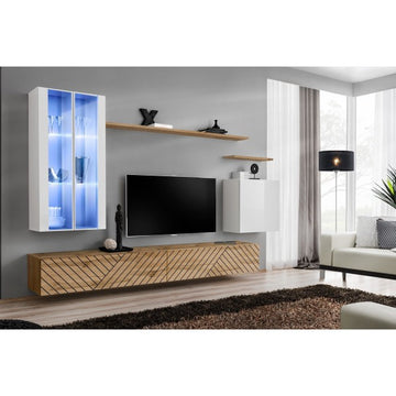 SWITCH XII hanging wall unit, blanc brillant with chêne Wotan, slatted fronts — vue 2