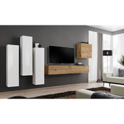 SWITCH III hanging wall unit, blanc brillant with chêne Wotan, slatted fronts