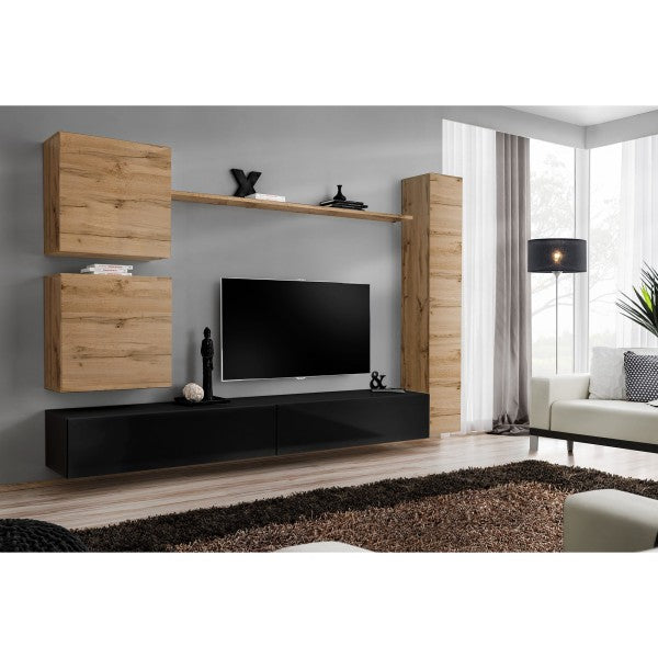 SWITCH VIII hanging wall unit, chêne Wotan with noir brillant