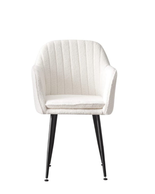 Chaise avec accoudoirs – Velours ou tissu doudou – Pieds acier doré, chrome ou noir